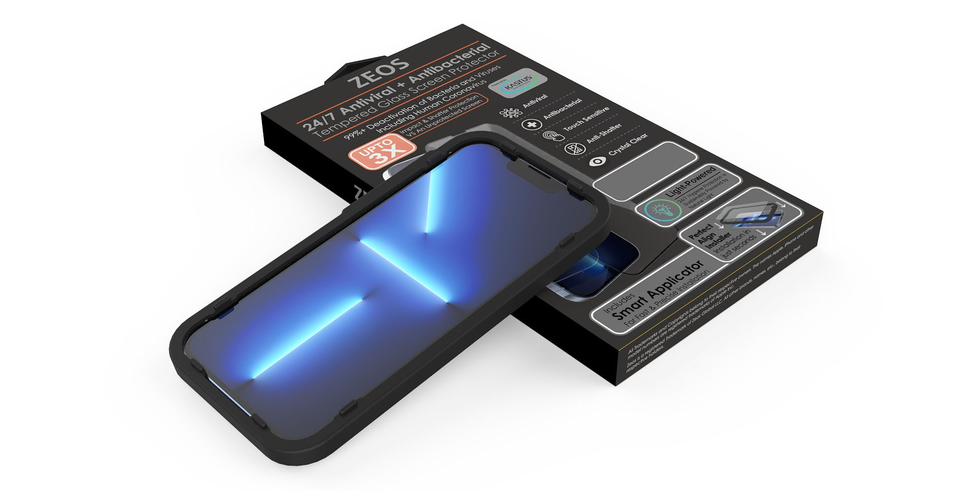 Zeos ClearDefence Anti-Viral and Anti-Bacterial tempered glass Screen Protectors for iPhone 12 mini