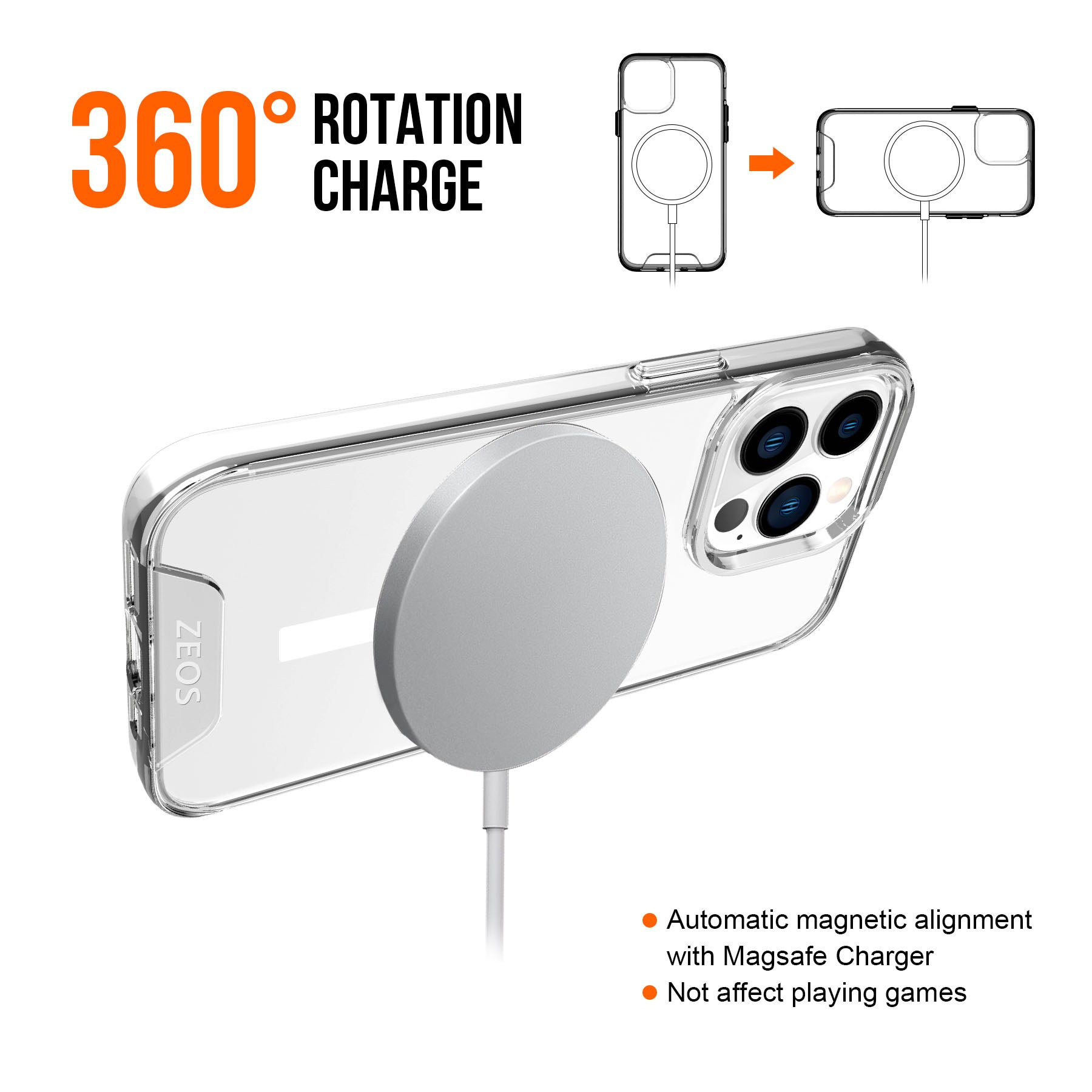 ZEOS KLARITY-MS Magnetic Protective Clear CASE for iPhone 13 Pro